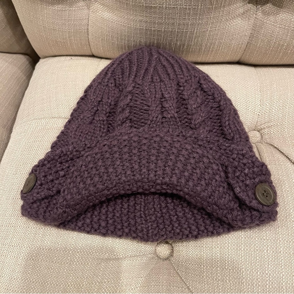 Columbia Purple Cable Knit Brim Visor Beanie Winter Hat OS